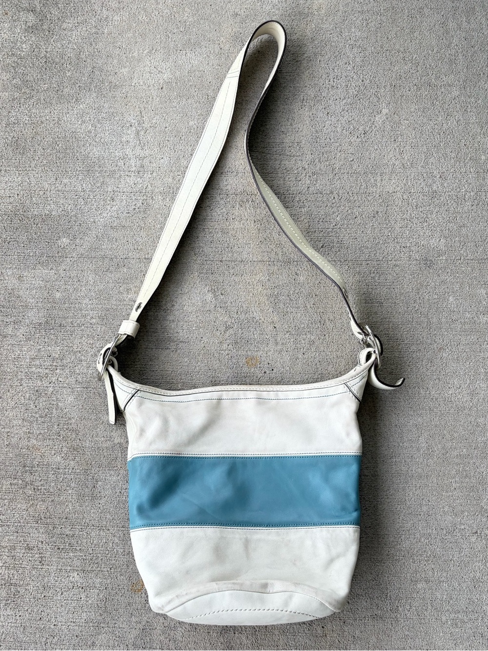 Vintage 90s coach bleecker rugby duffle bucket bag crossbody purse blue white